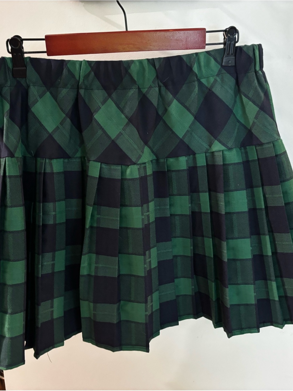 CO Green and Blue Plaid Pleated Mini Skirt